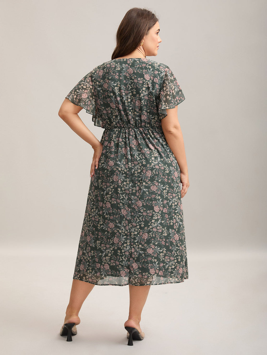 Chiffon Floral Print Ruffled Midi Dress